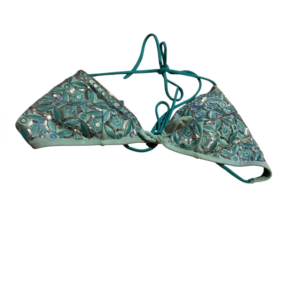 Victoria’s Secret turquoise and silver Embellished Teal Bikini Top